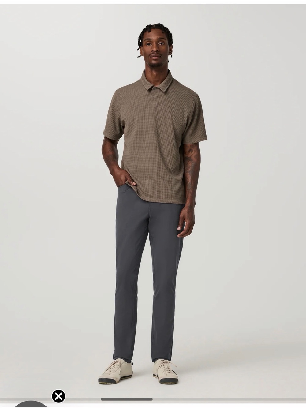 Two pairs Men's Vuori Meta Pants in olive and dusty blue